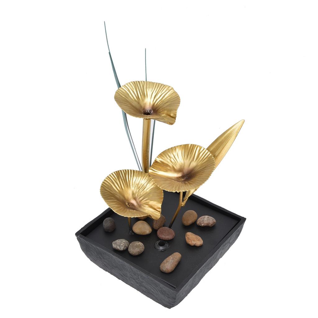 Indoor Tabletop Fountain Lotus LED Waterfall Fountain Ornament Feng Shui Art Craft Home
