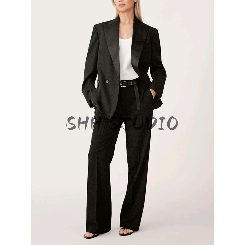 Summer New Product Women's Clothes European and American Leisure Indented Lapel Patchwork Double Breasted Suit Outwear 3365004