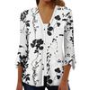 Women's Fashion Loose Casual Printed Seven-Part Sleeve Button Down Blouse Cardigan Top