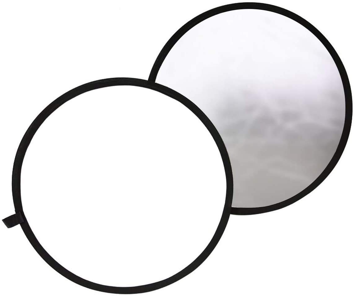 TARION Photography Circular Reflector 80cm Diameter Foldable Silver and White