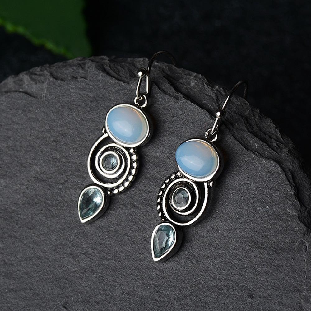 Blue Topaz Earrings Rotating Drop Dangle Earrings Handmade Jewelry for Women
