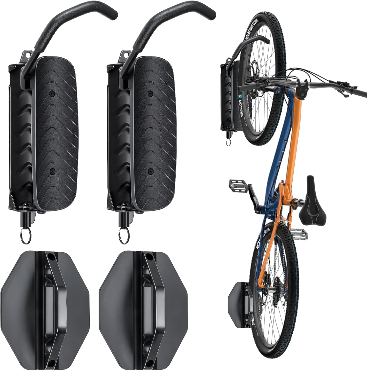 Bike Rack Garage, Wall Mount, 150° Swivel & Space-Saving Vertical Bike Hangers for Storage, Sturdy Stand Holds Up to 66lbs, Easy Install, 2 Pack