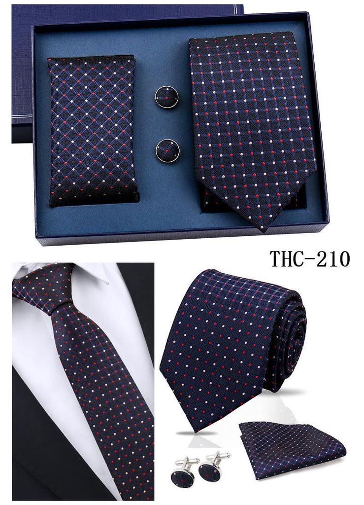Men's Black Striped 3-Piece Gift Set: Hand-Tied 8cm Tie with Pocket Square & Cufflinks