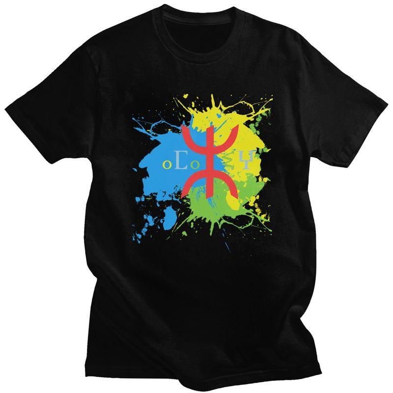 

Amazigh Flag Splash Art Design Tshirt for Men Short Sleeves Leisure T Shirt Berber Proud Tifinagh T-shirts Pure Cotton Tee - ... S
