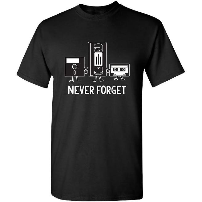 Never Forget Shirt Retro Floppy Disk VHS Cassette Funny Graphic Unisex Tee