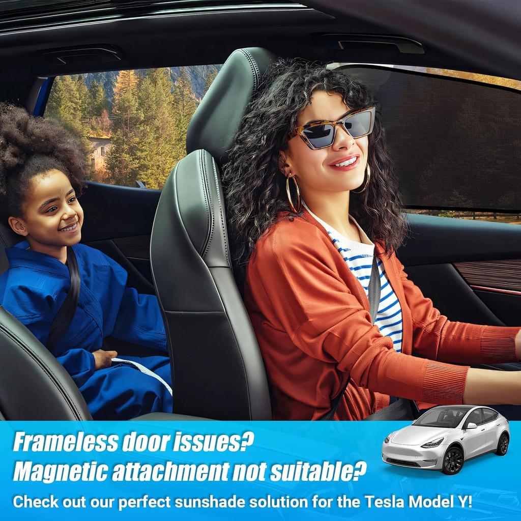 ZATOOTO Car Window Shades For Tesla Model Y Front Window, Car Shades For Driver Semi-Transparent Cling Side Window Sun Blocker For Optimal Sun