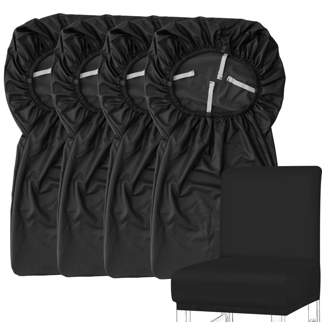 4Pcs Waterproof Bar Stool Chair Cover PU Washable Bar Chair Covers Chair Slipcover Elastic Seat Cover for Hotel Banquet Dining