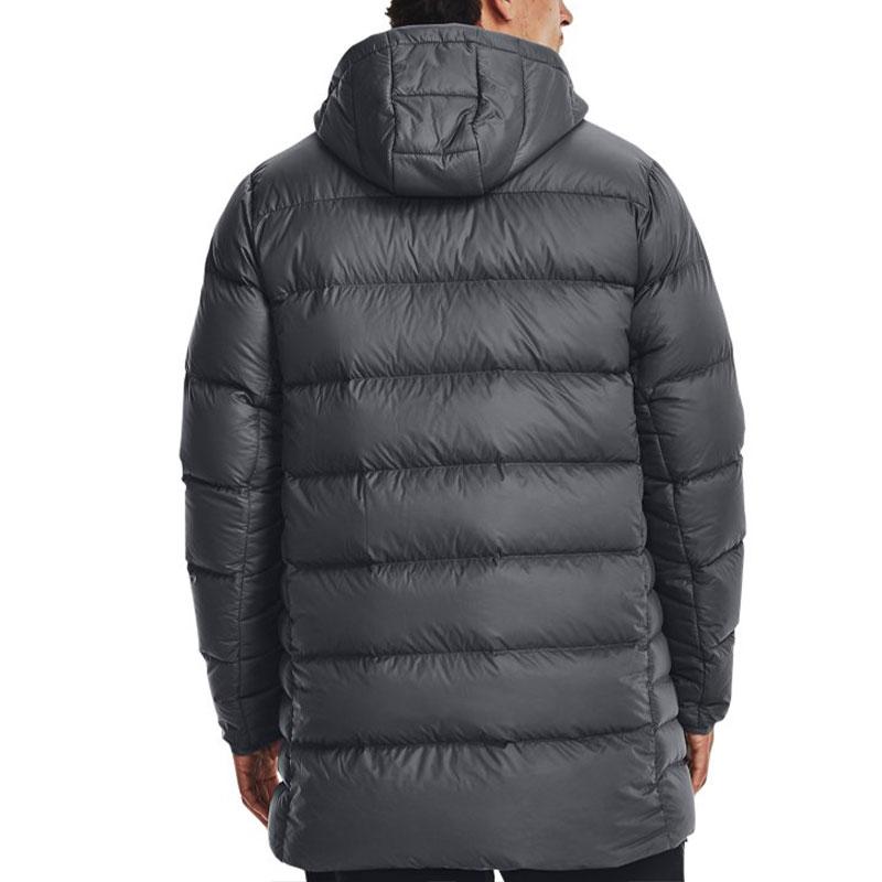 Under Armour Solid Mid-Length Hooded Down Jacket Men Outerwear Grey 1373663-012