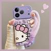 Purple Leopard Print Kitty Phone Case with Lanyard for Apple iPhone 15, 16, and 17 Pro - Anti-Fall Design