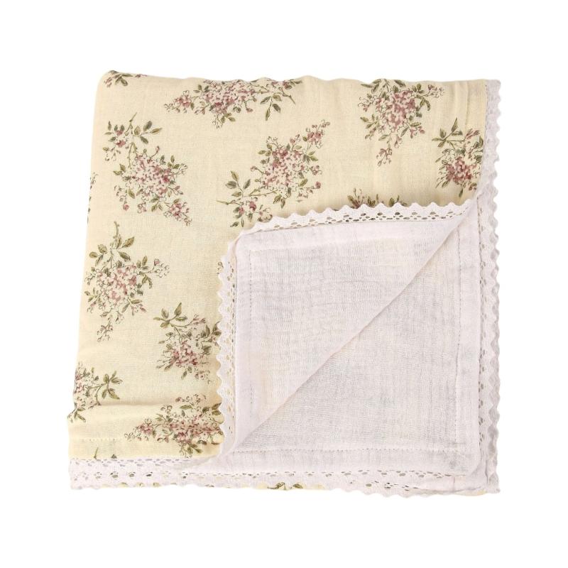 

Uprgades Infant Throw Enhances with Intricates Lace Border Elegant Swaddles Blanket 4 Layer Newborns Blanket Present