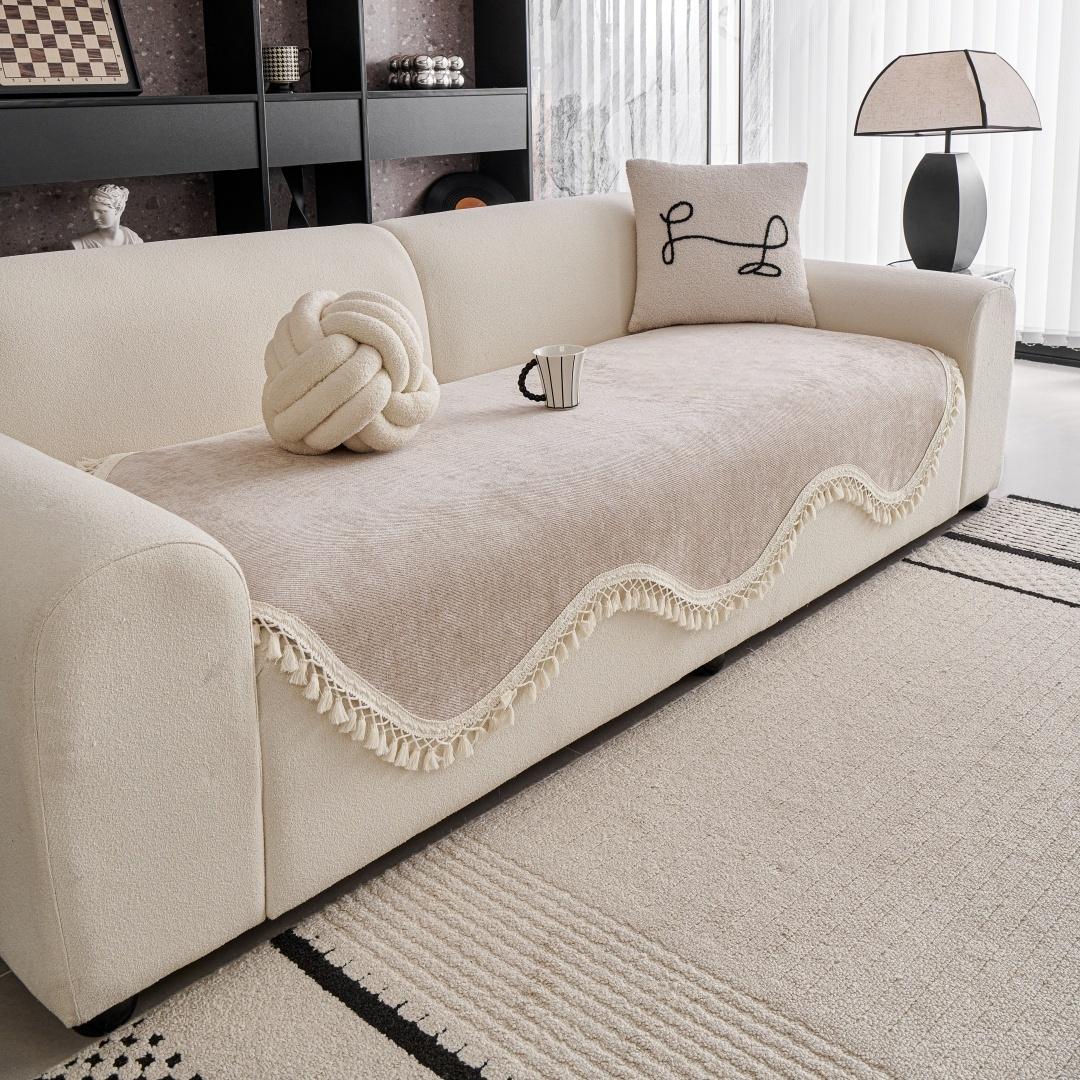 1 шт Плотный классический твил шениль нескользящий чехол для дивана уникальной изогнутой формы с кисточками тяжелое диванное полотенце украшение моющийся 90120cm 2160₽