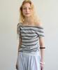 Aobteu Stripe One-Shoulder Top - Ivory/Navy