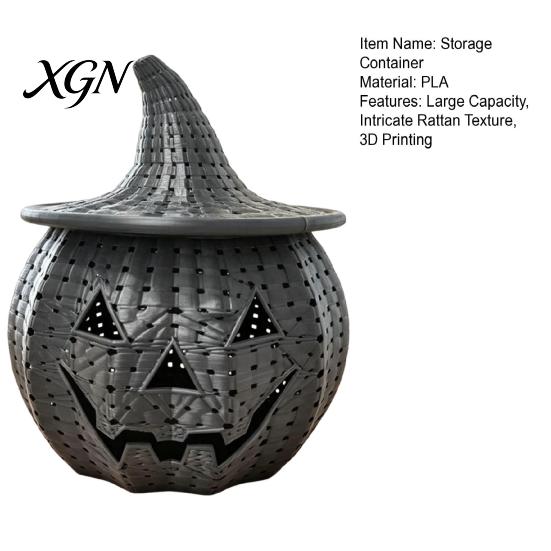 Functional Witch Theme Ornament Halloween Pumpkin Candy Jar, 3D Printed Woven Storage Container with Hat Lid, Ghost Face Desktop Ornament, Festive