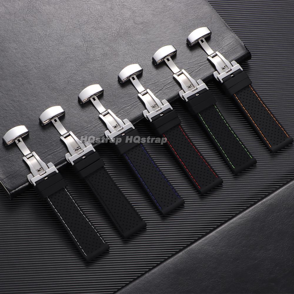 20mm 22mm Silicone Strap Waterproof Soft Rubber Watch Band Breathable Bracelet Universal Replacement Wristband Butterfly Buckle