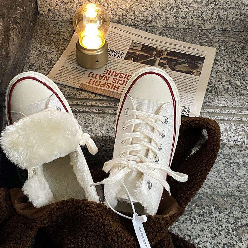 Niche Shoes Children's Winter Velvet Canvas Shoes 2025 Autumn and Winter New Students Korean Version Warm and Thickened Two Cotton Shoes