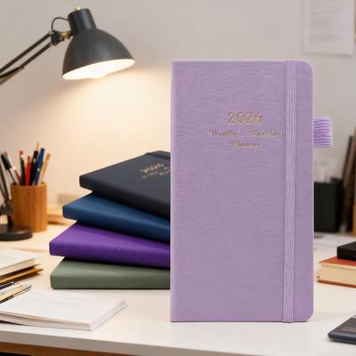 2026 Pocket Planner with Elastic Strap Pen Loop Ribbon Bookmark Weekly Monthly Academic Planner 12 Months Schedule Management Hardcover Notebook