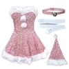 Pink Sequin Christmas Dress With Faux Fur Trim Holiday Party Outfit Women S M L XL