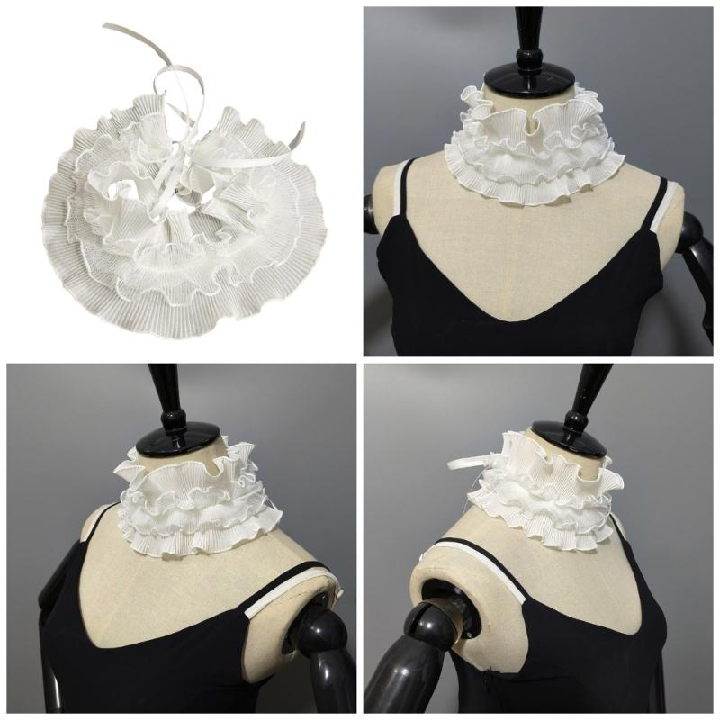 Vintage Ruffle Lace Collar Detachable Neck Ruff Collar Women Neckwear Blouse Skirt Decorative Neckwear for Theme Event