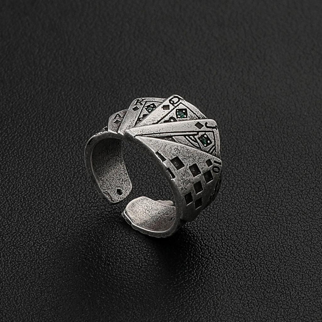 Retro prsten s hrací kartou pro muže a ženy, Unisex otevřený, Šperk prsten s kartou Bůh hazardu