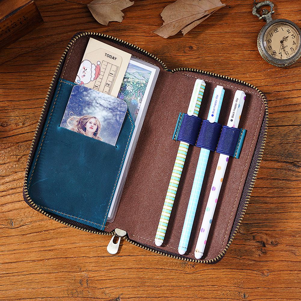 2026 First Layer Cowhide Three-pack Pencil Case Zipper Pen Storage Bag Plus Large Capacity Bill Stationery Case Pencil Case