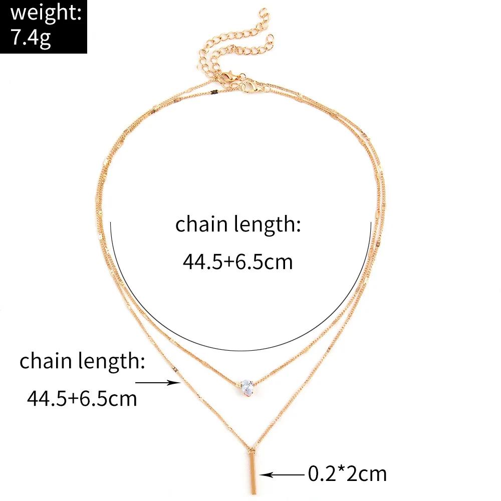 Fashion Multi-layer Necklace For Women Simple Crystal Water Drop Pendant Gold Silver Color Chain Choker Trend Jewelry