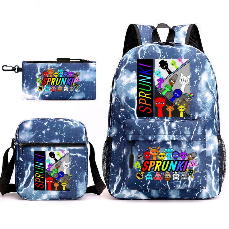 Sprunki Student Starry Sky School Bag Three-piece Rhythm Box Teen Backpack Men's and Women's Casual L