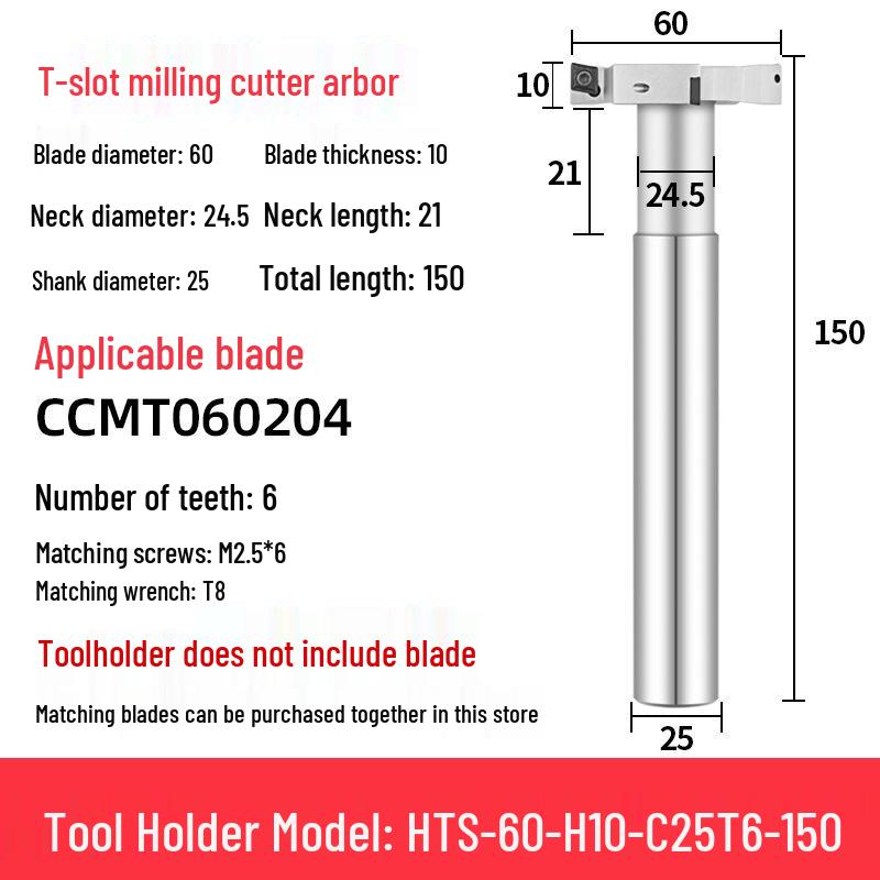 CNC T-Slot Milling Cutter with HTS Three-Sided Blade, Shank Thickness: 6, 8, 10, 12 Mm