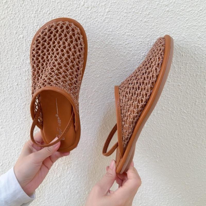 Fashion Women Flats Mesh Mules Shoes Summer Weave Shoes for Woman 2025 New Casual Sandals Designer Walking Flip Flops Fad Rome Sandalias