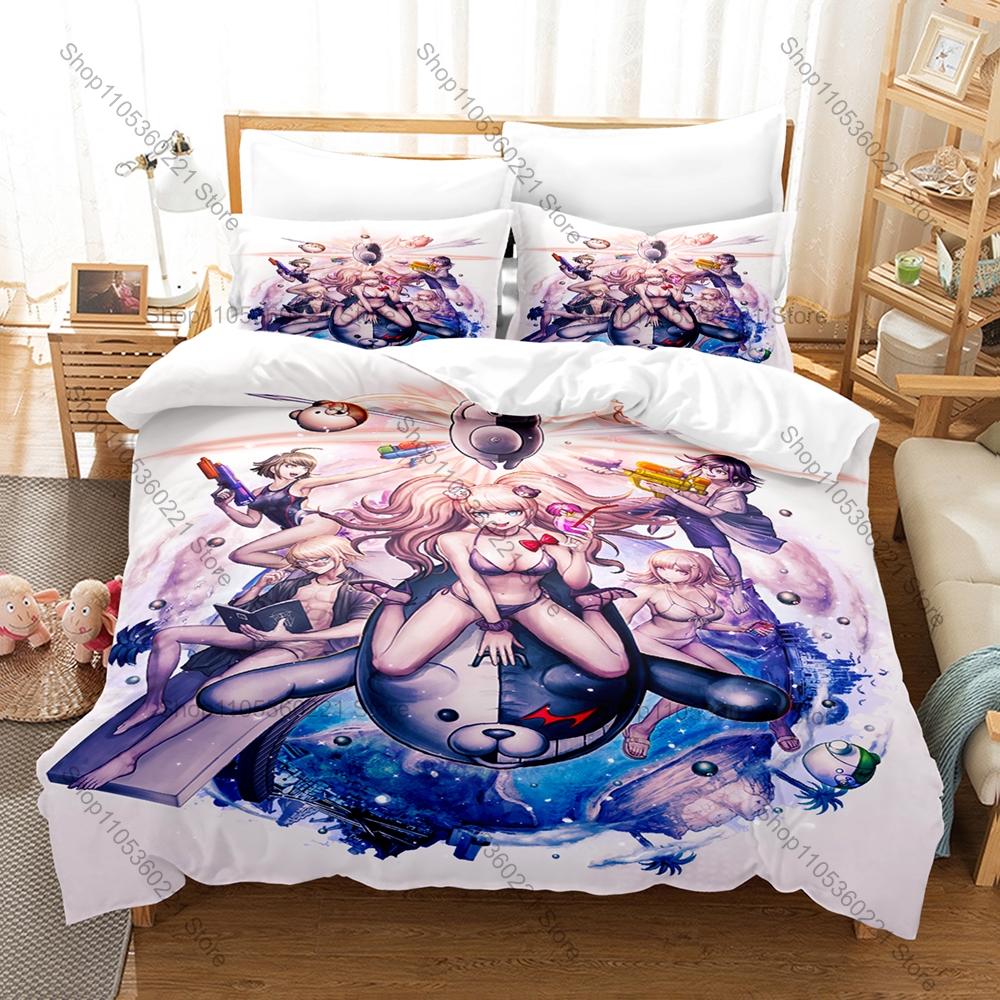 Danganronpa Monokuma Bedding Set 3Pcs Quilt Cover Pillowcase Cartoon Home Textile All Sizes Bed Set