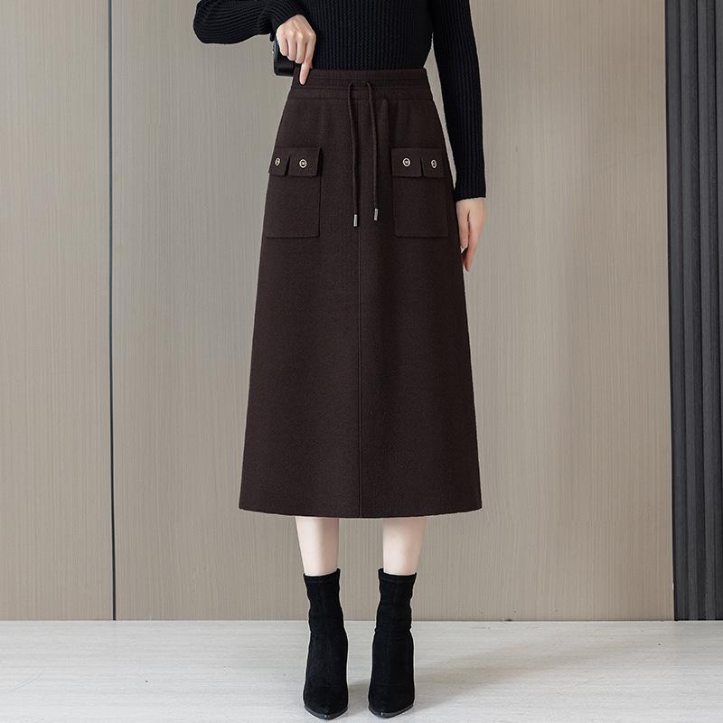 Spring 2026 High-Waisted Woolen Half-Skirt for Women - Versatile, Slimming, Casual Mid-Length. L кофейный