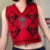 Maglione lavorato a maglia gotico gilet con stampa teschio a rombi modello maglieria pullover con scollo a V moda maglione top donna Halloween streetwear