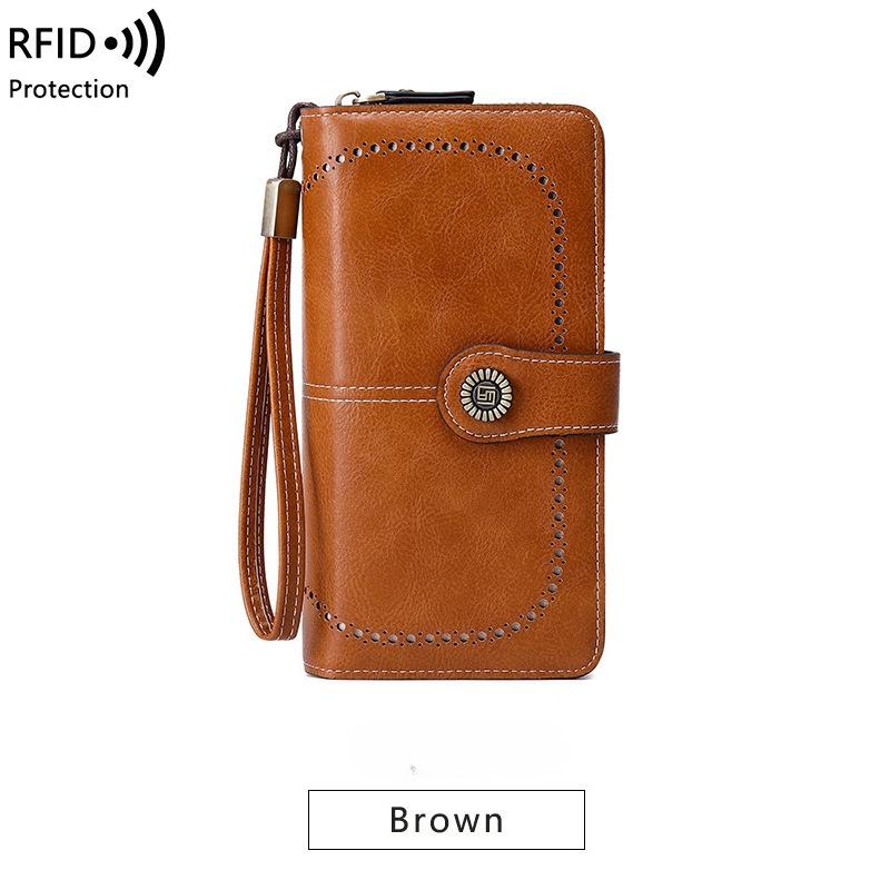 Portafoglio da donna di alta qualità Portafogli in pelle antifurto RFID per donna Porta carte da donna con cerniera lunga Pochette da donna grande