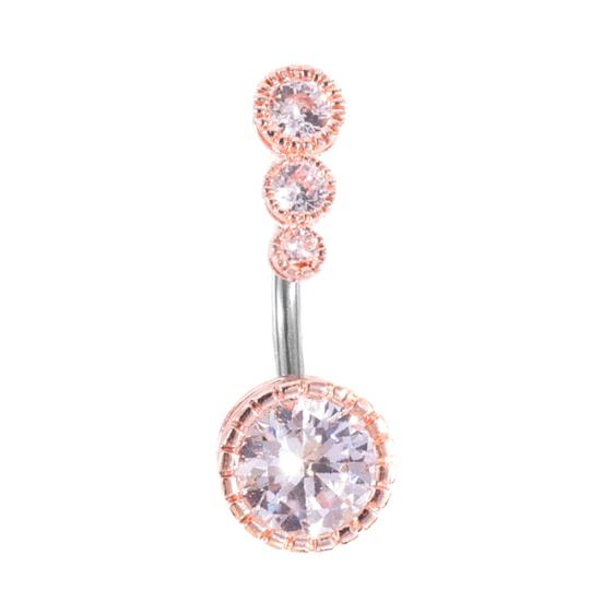 Women 4 Cubic Zirconia Inlaid Barbell Navel Belly Button Ring Piercing Jewelry