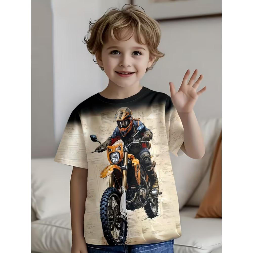 Funny Motorcycle Rider Print Men's Short Sleeves T-Shirt Loose Casual Summer Outdoor Street Men's and Women's Tees Tops