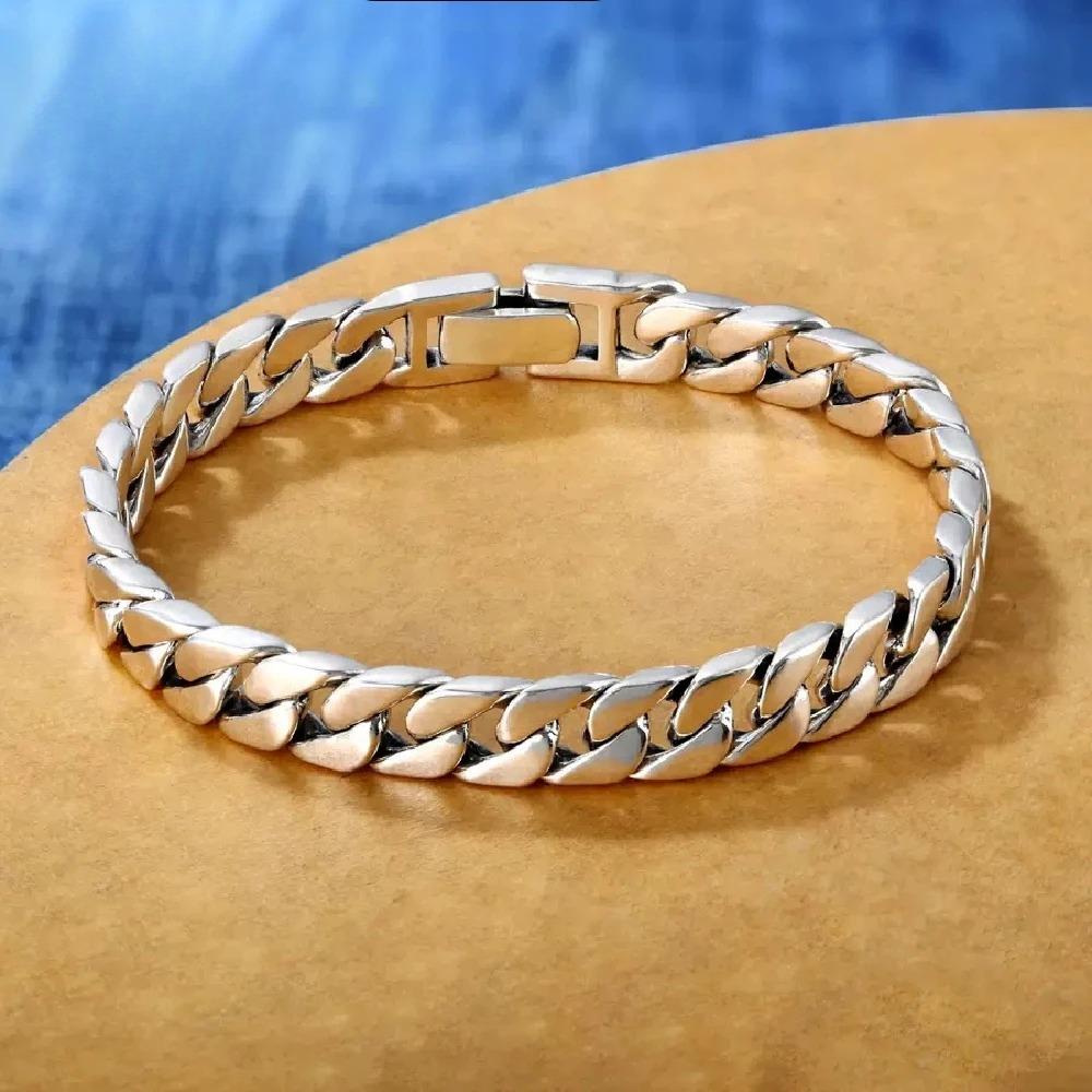 Factory Price S925 Sterling Silver Horse Whip Bracelets Crimped Cuban Chain Rough Style Domineering Retro Handmade Jewelry
