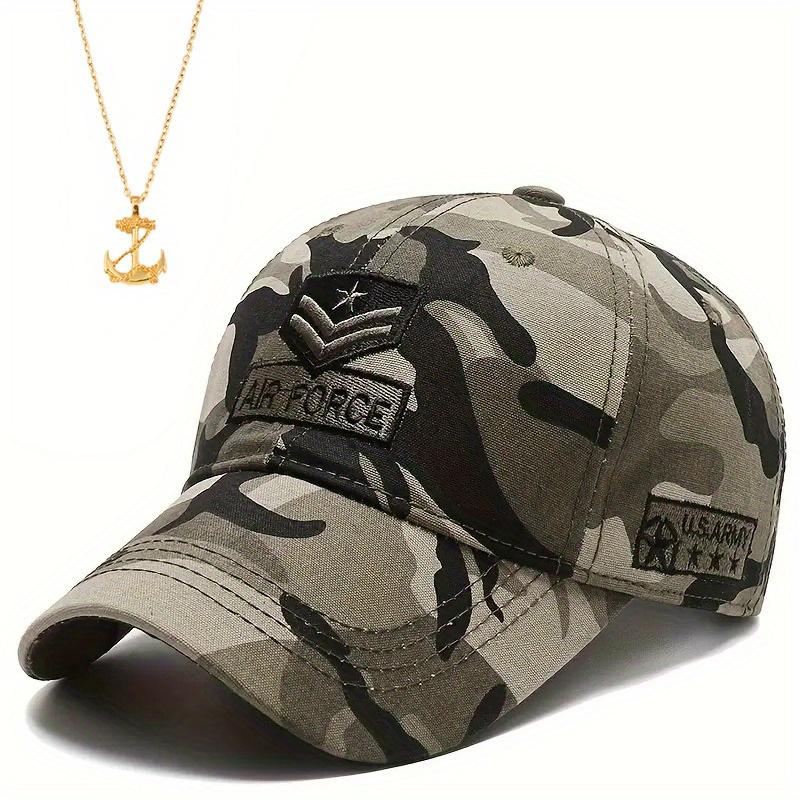 

Комплект из 2 мужских бейсболок, ожерелье с вышитым орлом, солнцезащитная шляпа, ожерелье с крестом, спортивные модели, камуфляжная военная кепка, сетчатая кепка камуфляжный