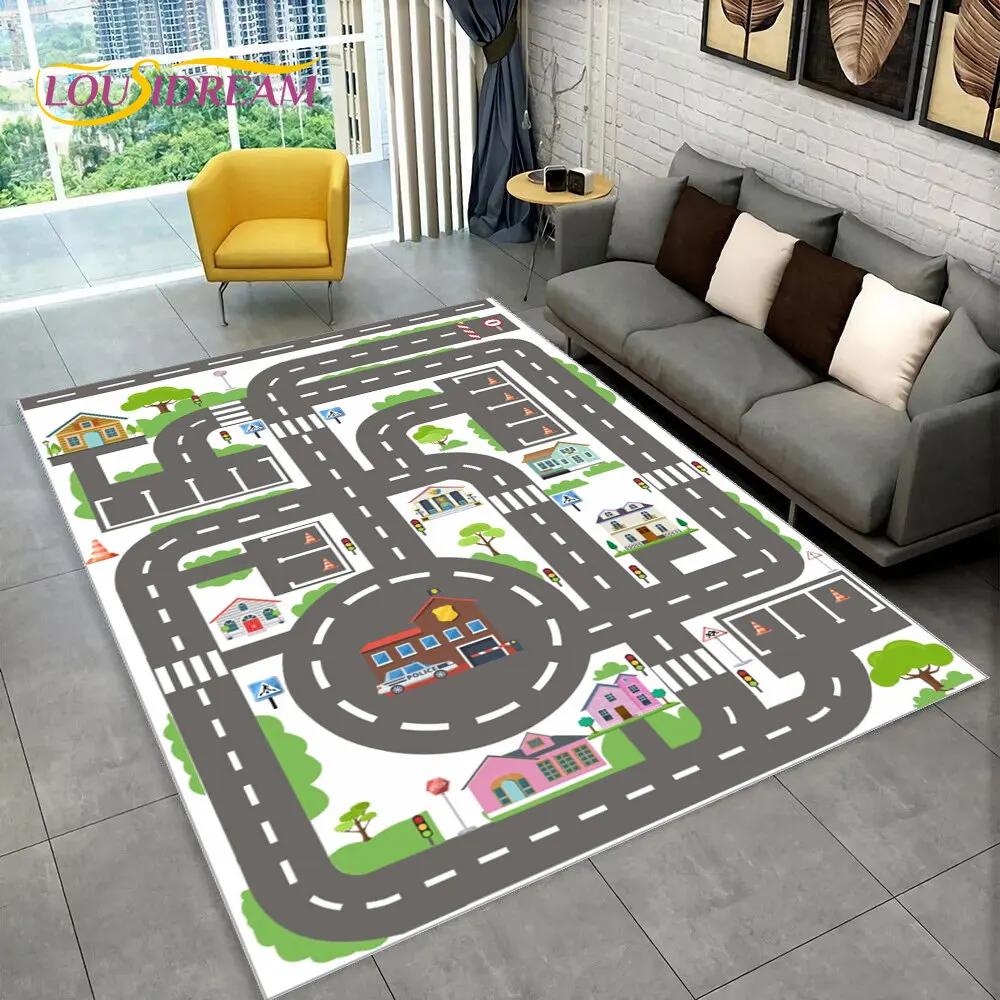 Child Playmat Highway Simulated City Traffic Playroom Area Rug,Carpet for Home Living Room Bedroom Sofa ,kids Non-slip Floor Mat