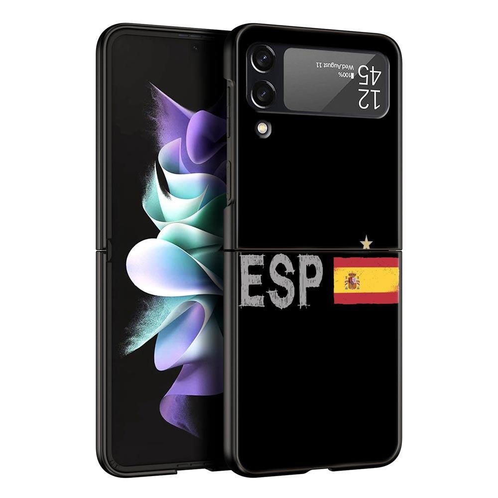 Phone Case for Samsung Galaxy Z Flip 3 4 5 6 7 Folding Black Shell For Samsung Z Flip4 Flip5 PC Hard Cover Spain Flag