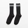 Women's Striped Double Needle Pile Socks: Pure Color, Long Cotton for Autumn/Winter, Trendy & Stylish.