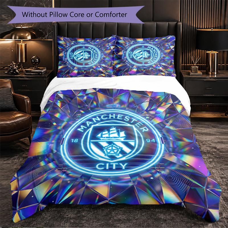 Set Lenzuola Manchester City Modello 3 Pezzi Morbida Copripiumino in Microfibra con Federe per Camera da Letto