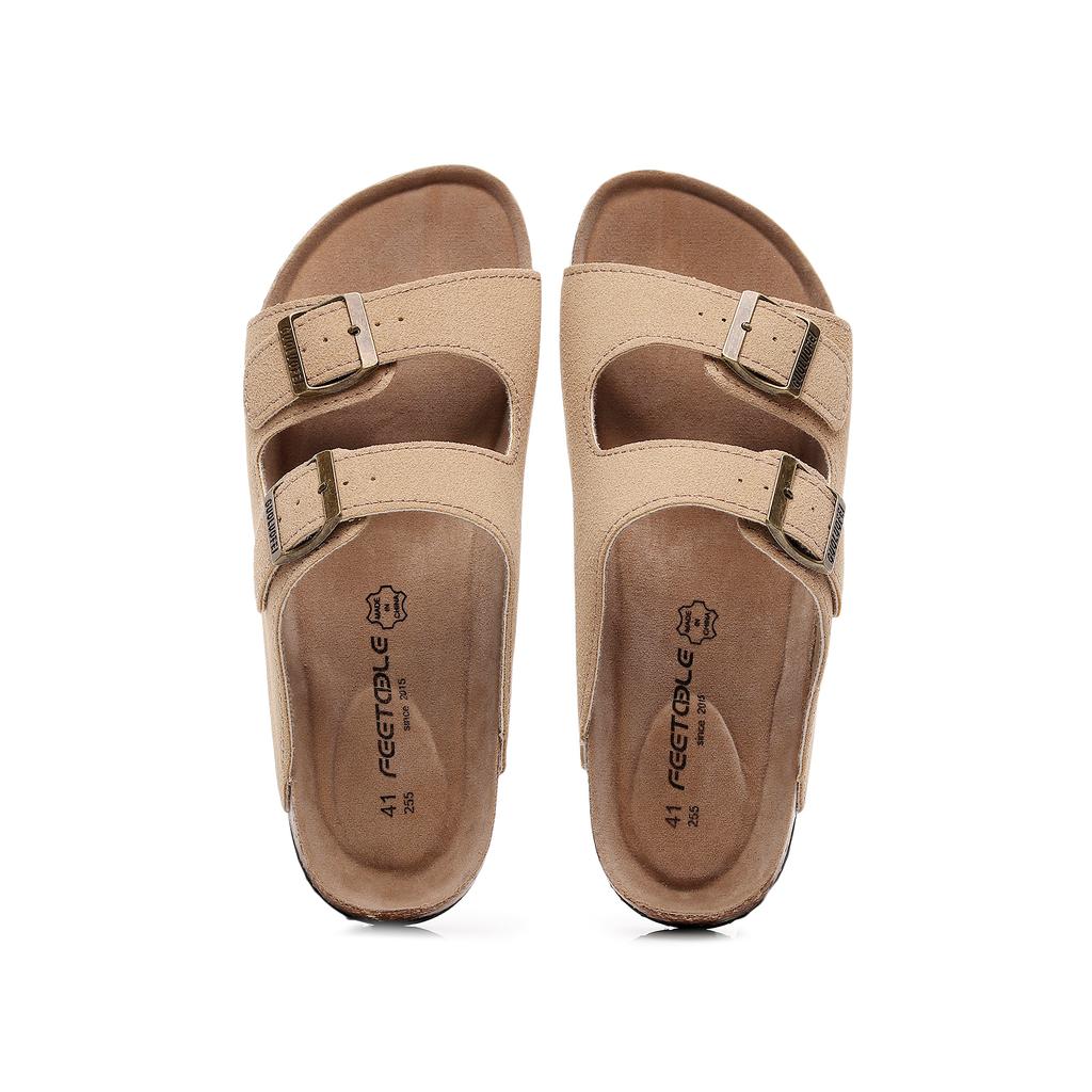 Leather Classic Adjustable Double Strap with Cushioned Footbed for Summer Cork Slides