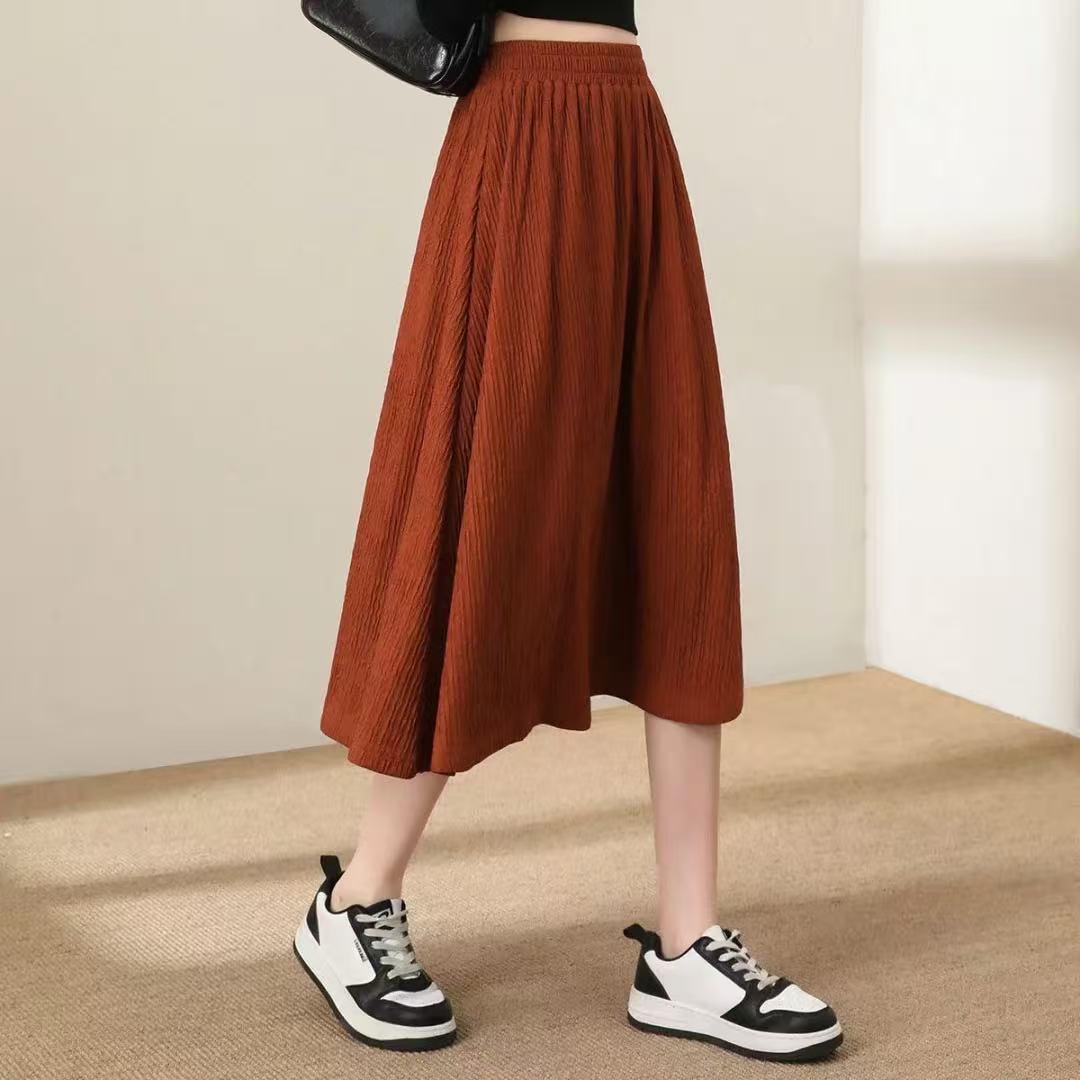 

Элегантная летняя узкая юбка-миди с высокой талией - Однотонная, закрывающая бедра Extra Large кирпич красный