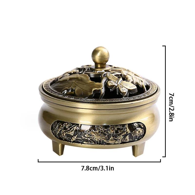 Vintage Brass Lotus Incense Burner Buddhism Buddha Holder Hollow Out Copper Three Legged Sandalwood Censer Home Decoration 7