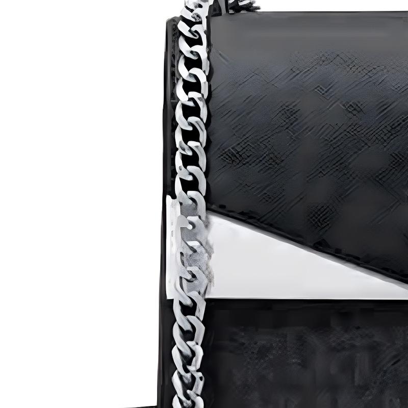 MICHAEL KORS Greenwich brand logo printed chain shoulder strap, artificial leather, crossbody shoulder bag, small size, women's black and white