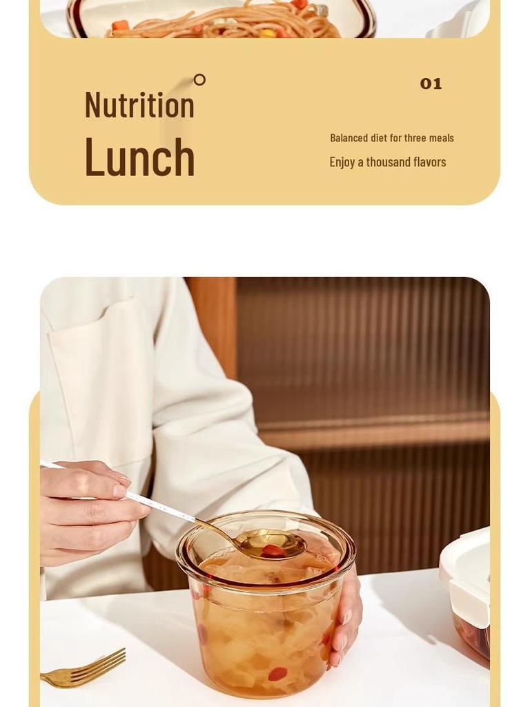 Xilekou Microwave-Safe Glass Lunch and Bento Box for Office & Takeaway
