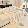 Fluffy Warm Stipe Flannel Soft Sofa Towel, Solid Colour multiuse Sofa Leisure Nap Blanket for Living Room Couch Cover