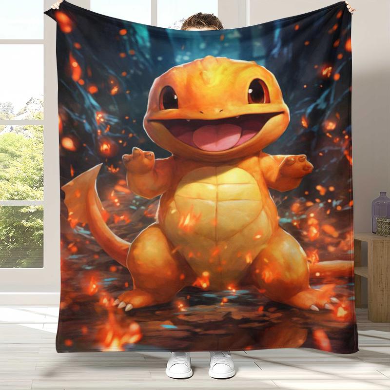 Charizard Charmander Pokemon Flannel Blanket,Ultra Soft Warm Plush Throw for Home Bedroom Bed Sofa Cover Office Camping Picnic
