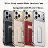 Finger Grip Hand Strap Folding Holder Plain Leather Case For iPhone 17 Pro Max/iPhone 17 Pro/17 Lens Protection Case Cover