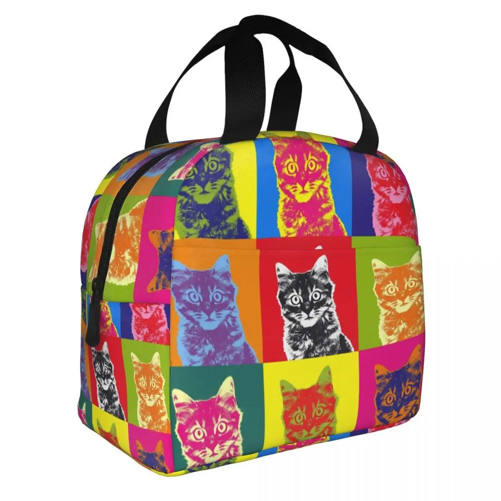 Bunte Katze Tragbare Lunchboxen für Frauen Wasserdicht Pop Art Kühltasche Thermisch Isoliert Lunchtasche lunchbag
