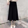 Autumn Winter Knitting Solid Color Pleated Skirt Female High Waist All-match Mid-length A-line Skirt